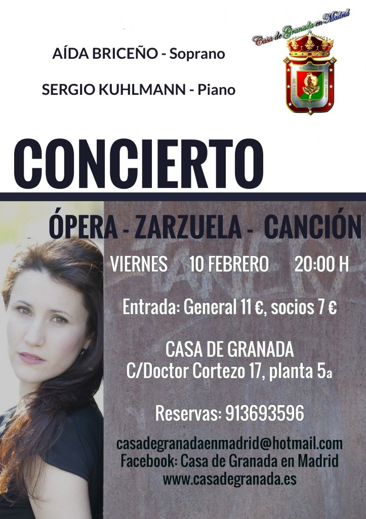 Concierto de Aída Briceño (soprano) y Sergio Kuhlmann (piano), 10 febrero a las 20h.